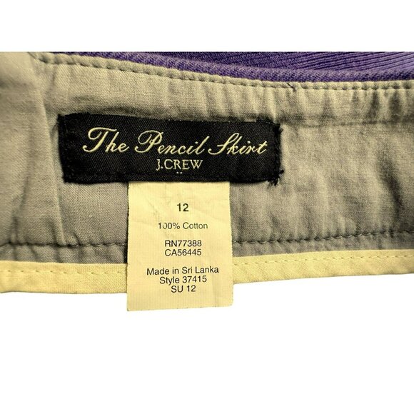 J Crew The Pencil Skirt Womens Sz12 Purple 100% Cotton Pockets Back Vent - Picture 3 of 3